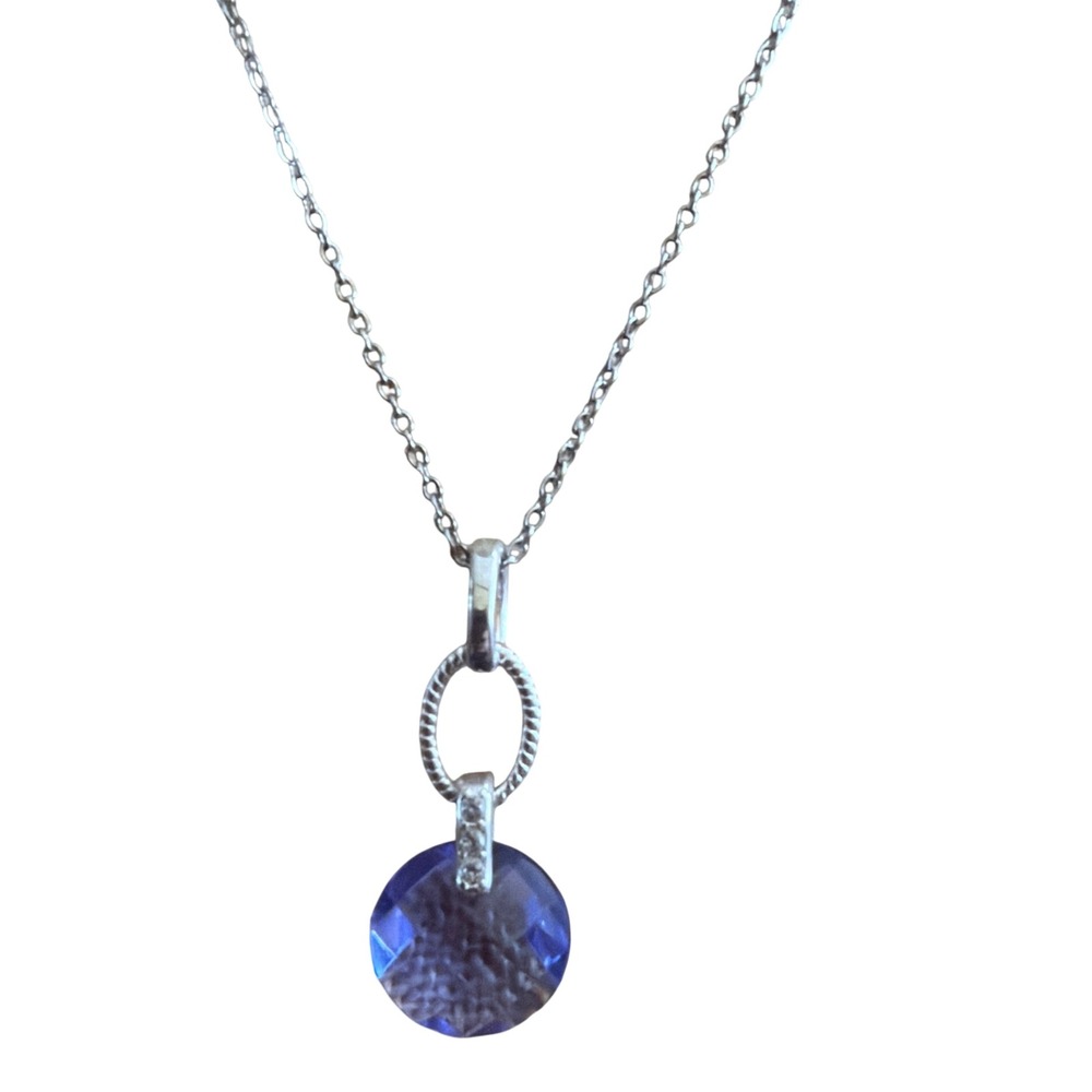 Silver Tone Faceted Purple Crystal Round Pendant Necklace Adjustable Gift